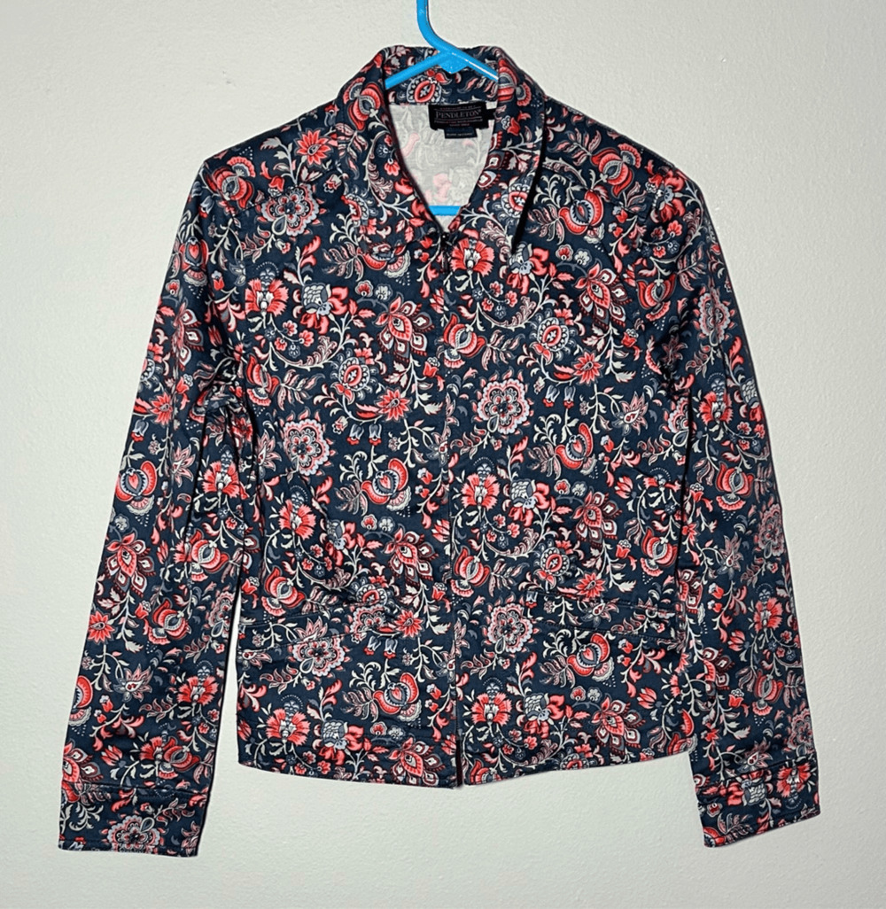 Pendleton Women’s Paisley Blue & Pink Full Zip Floral Jacket Sz Small